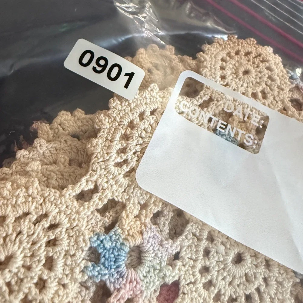 Vintage Handmade Crochet Doily Set Cream Pastel Floral Lace Table Linens 3pc